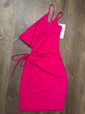 Hot Pink Cutout Bodycon Dress with Side Tie